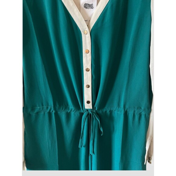 Naked Zebra Womens Shirt Dress Sz M V-Neck Roll Tab Sleeve Drawstring Waist NWT - Picture 3 of 7